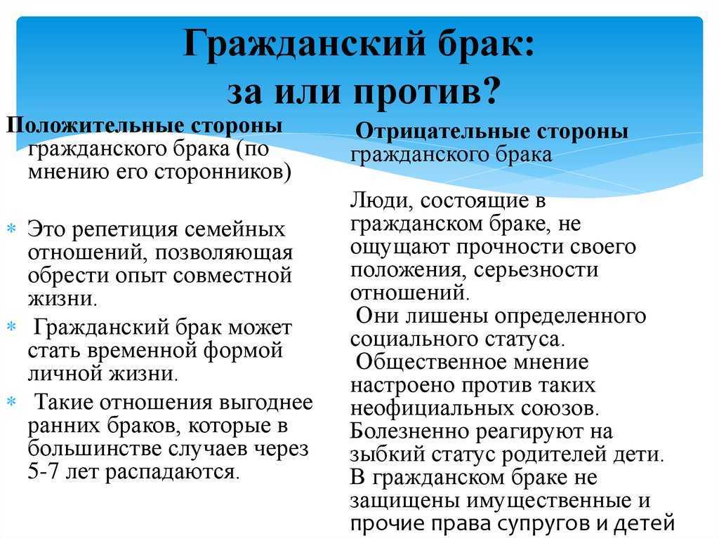 Плюсы и минусы гражданского брака - его основные преимущества и недостатки
плюсы и минусы гражданского брака - его основные преимущества и недостатки